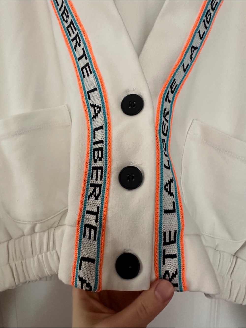 Nocturne Cream Cropped Cardigan Hoodie with Trim - Picture 2 of 5